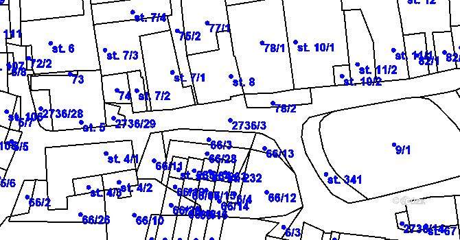 Parcela st. 2736/3 v KÚ Plavsko, Katastrální mapa