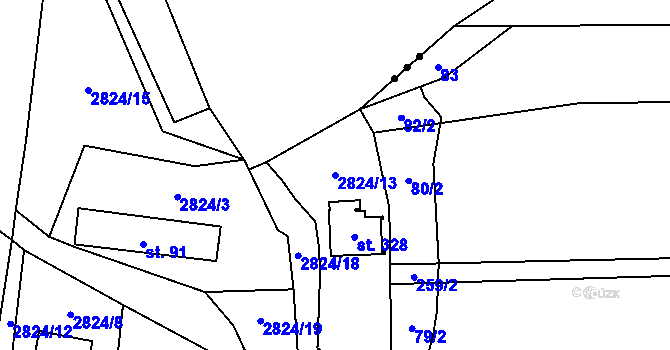 Parcela st. 2824/13 v KÚ Plavsko, Katastrální mapa