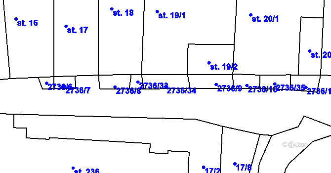 Parcela st. 2736/34 v KÚ Plavsko, Katastrální mapa