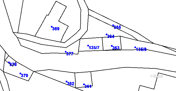 Parcela st. 135/7 v KÚ Haratice, Katastrální mapa