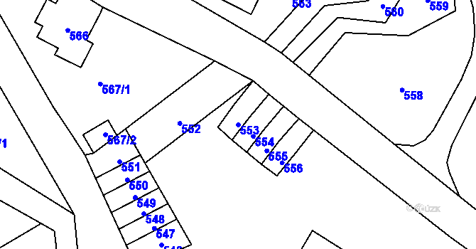 Parcela st. 553 v KÚ Haratice, Katastrální mapa