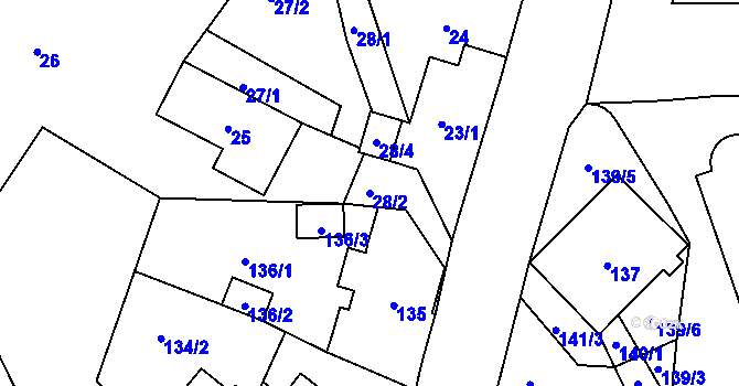 Parcela st. 28/2 v KÚ Plavy, Katastrální mapa