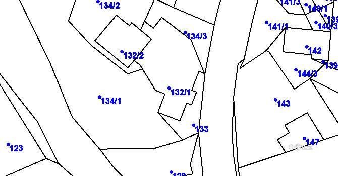 Parcela st. 132/1 v KÚ Plavy, Katastrální mapa