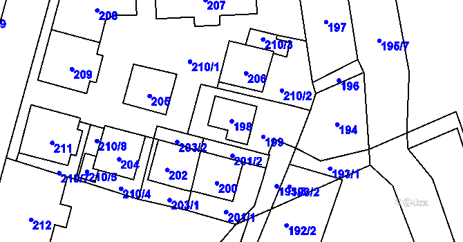 Parcela st. 198 v KÚ Plavy, Katastrální mapa