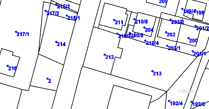 Parcela st. 212 v KÚ Plavy, Katastrální mapa
