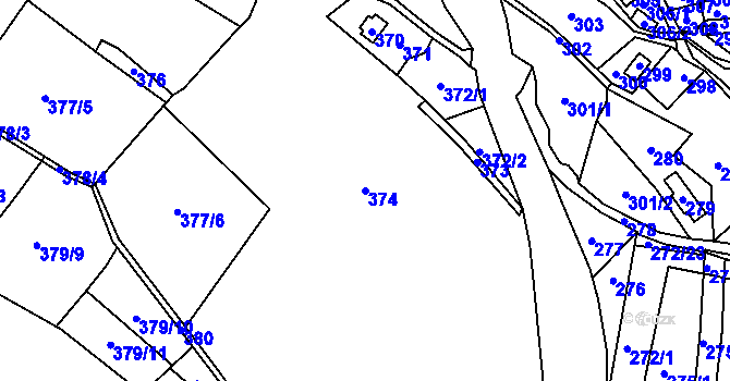Parcela st. 374 v KÚ Plavy, Katastrální mapa