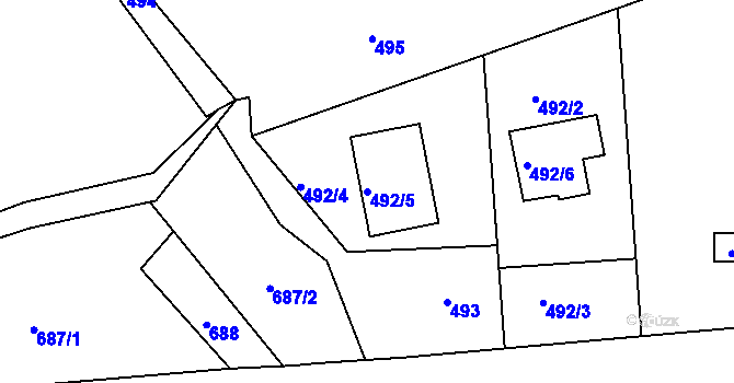Parcela st. 492/5 v KÚ Plavy, Katastrální mapa