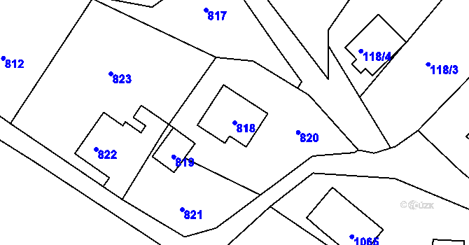 Parcela st. 818 v KÚ Plavy, Katastrální mapa