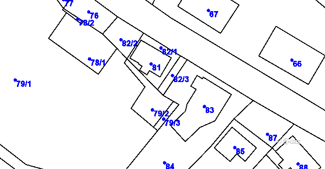 Parcela st. 82/1 v KÚ Plavy, Katastrální mapa