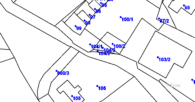 Parcela st. 104/2 v KÚ Plavy, Katastrální mapa