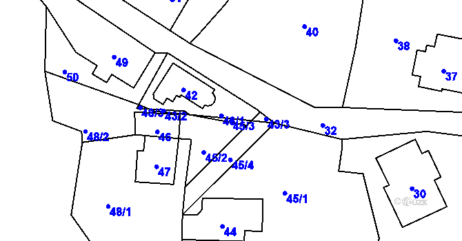 Parcela st. 45/3 v KÚ Plavy, Katastrální mapa