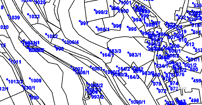 Parcela st. 164/1 v KÚ Plavy, Katastrální mapa
