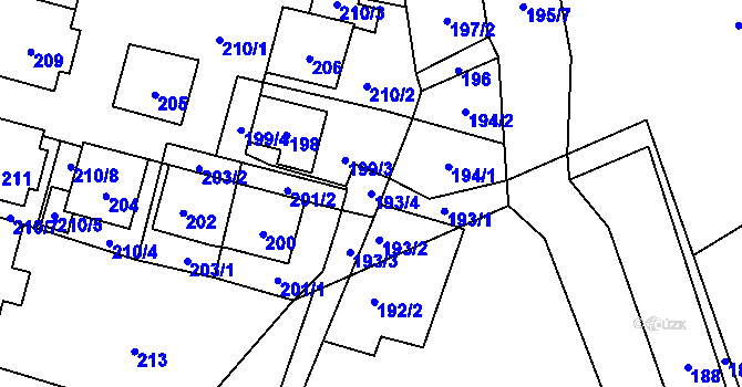 Parcela st. 193/4 v KÚ Plavy, Katastrální mapa