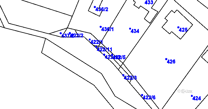 Parcela st. 422/12 v KÚ Plavy, Katastrální mapa