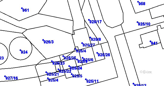 Parcela st. 925/27 v KÚ Plavy, Katastrální mapa
