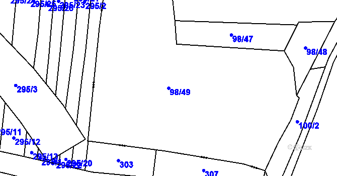 Parcela st. 98/49 v KÚ Plazy, Katastrální mapa