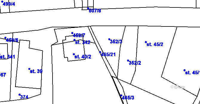 Parcela st. 465/21 v KÚ Plazy, Katastrální mapa
