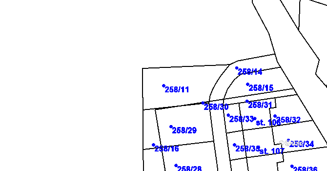 Parcela st. 258/11 v KÚ Plazy, Katastrální mapa