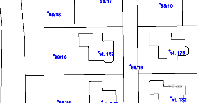 Parcela st. 157 v KÚ Plazy, Katastrální mapa