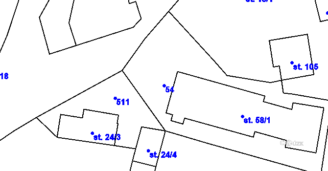 Parcela st. 54 v KÚ Plazy, Katastrální mapa