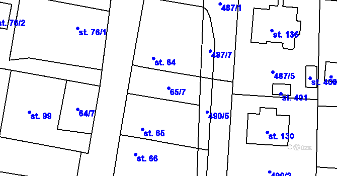 Parcela st. 65/7 v KÚ Plazy, Katastrální mapa