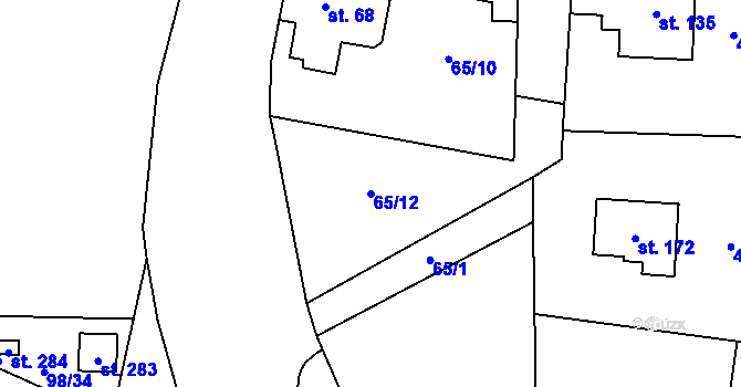 Parcela st. 65/12 v KÚ Plazy, Katastrální mapa