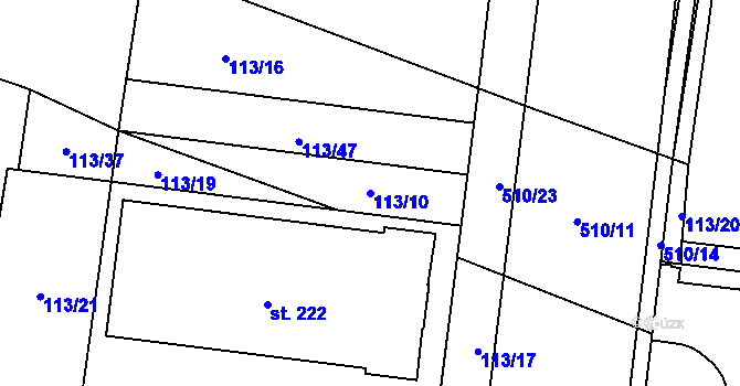 Parcela st. 113/10 v KÚ Plazy, Katastrální mapa