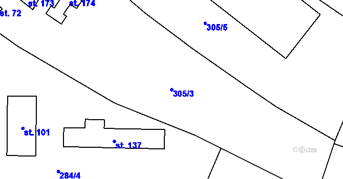 Parcela st. 305/3 v KÚ Plazy, Katastrální mapa