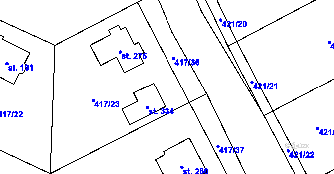 Parcela st. 417/25 v KÚ Plazy, Katastrální mapa