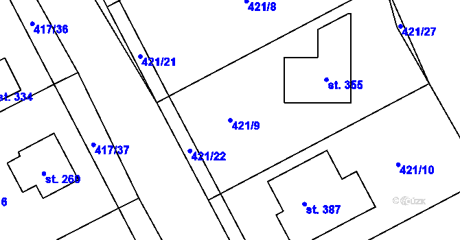 Parcela st. 421/9 v KÚ Plazy, Katastrální mapa