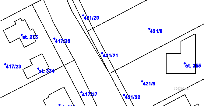 Parcela st. 421/21 v KÚ Plazy, Katastrální mapa