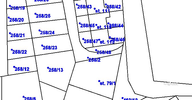 Parcela st. 258/48 v KÚ Plazy, Katastrální mapa