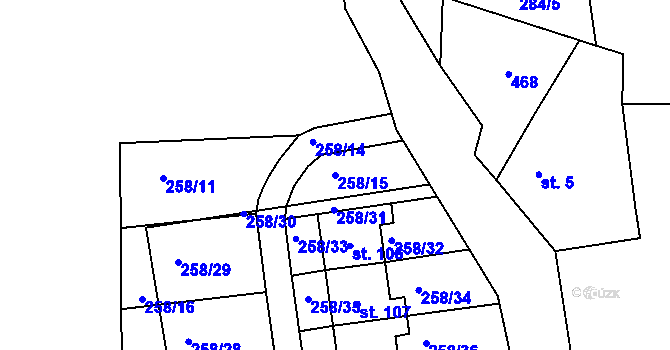 Parcela st. 258/15 v KÚ Plazy, Katastrální mapa