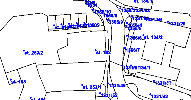 Parcela st. 102 v KÚ Plesná, Katastrální mapa