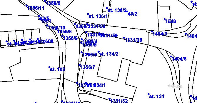 Parcela st. 134/2 v KÚ Plesná, Katastrální mapa