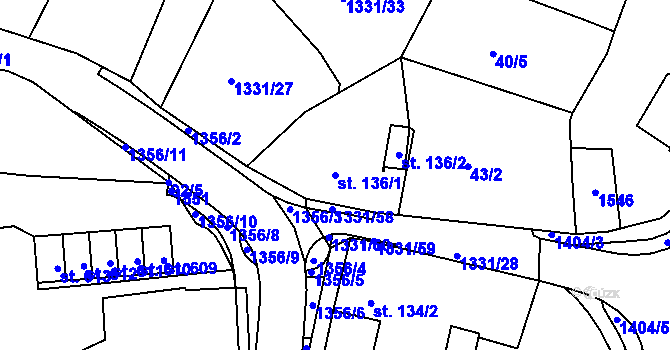 Parcela st. 136/1 v KÚ Plesná, Katastrální mapa