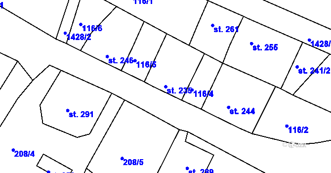 Parcela st. 235 v KÚ Plesná, Katastrální mapa