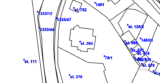 Parcela st. 264 v KÚ Plesná, Katastrální mapa