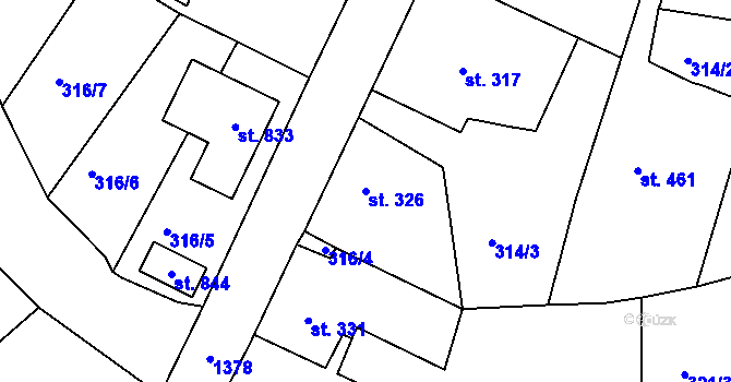 Parcela st. 326 v KÚ Plesná, Katastrální mapa