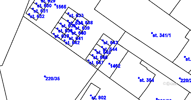 Parcela st. 645 v KÚ Plesná, Katastrální mapa