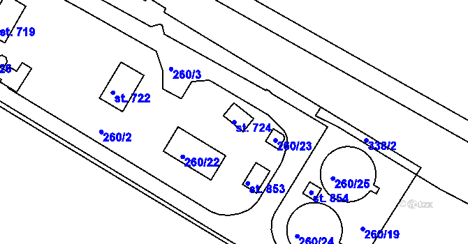 Parcela st. 724 v KÚ Plesná, Katastrální mapa