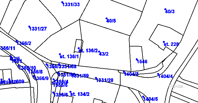 Parcela st. 43/2 v KÚ Plesná, Katastrální mapa