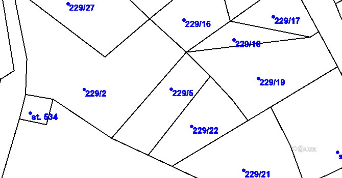 Parcela st. 229/5 v KÚ Plesná, Katastrální mapa