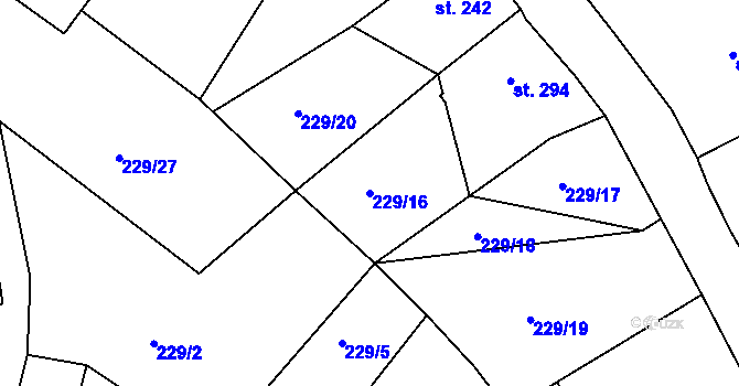 Parcela st. 229/16 v KÚ Plesná, Katastrální mapa