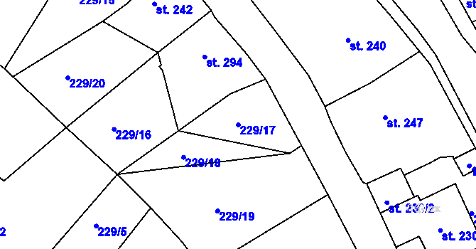 Parcela st. 229/17 v KÚ Plesná, Katastrální mapa