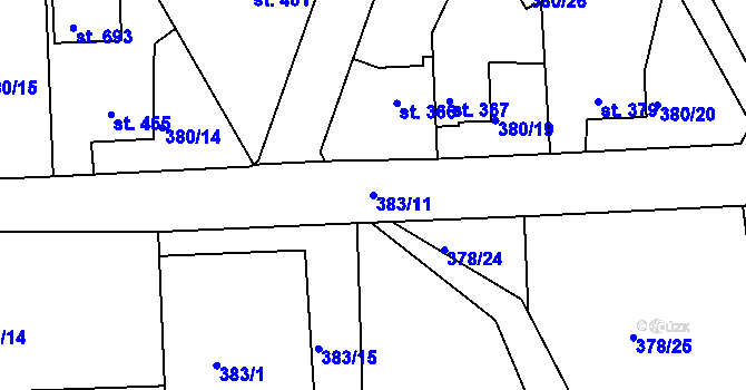 Parcela st. 383/11 v KÚ Plesná, Katastrální mapa