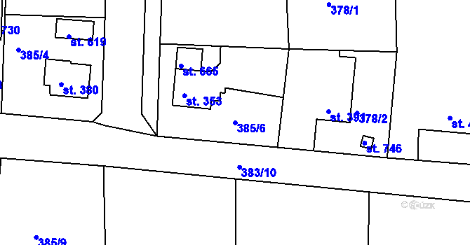 Parcela st. 385/6 v KÚ Plesná, Katastrální mapa