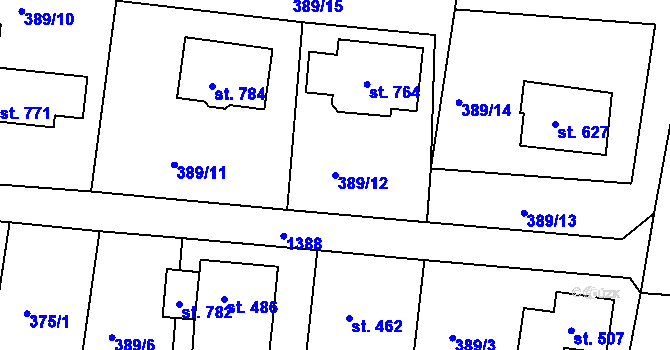Parcela st. 389/12 v KÚ Plesná, Katastrální mapa