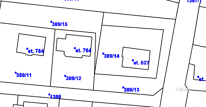 Parcela st. 389/14 v KÚ Plesná, Katastrální mapa