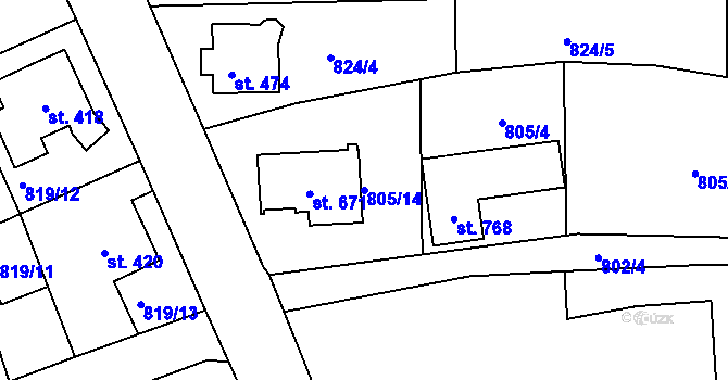 Parcela st. 805/14 v KÚ Plesná, Katastrální mapa